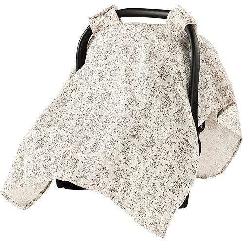 100% Muslin Cotton Car Seat Cover, Soft Breathable Car Seat Canopy for Baby, Universal Infant Carseat Sunshade, Lightweight Summer Stroller Cover for Boys Girls - Floral Print