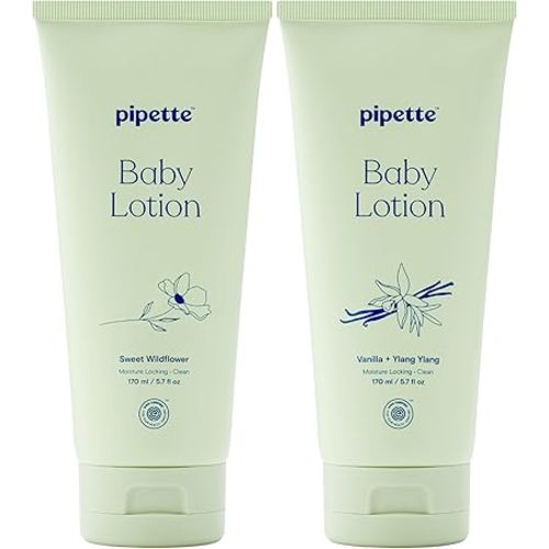Pipette Baby Lotion Scented Discovery Duo, Pack of 2, Includes Sweet Wildflower and Vanilla + Ylang Ylang Scents, Baby Lotion for Newborn, Sensitive Skin, and Kids, Non-Toxic and Hypoallergenic