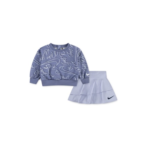 Swoosh Print Sweatshirt & Dri-FIT Skort Set, 12M