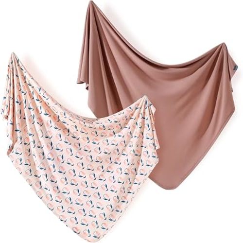 GRSSDER 2-Pack Ultra Soft Stretchy Jersey Knit Baby Swaddle Blankets, 33x44