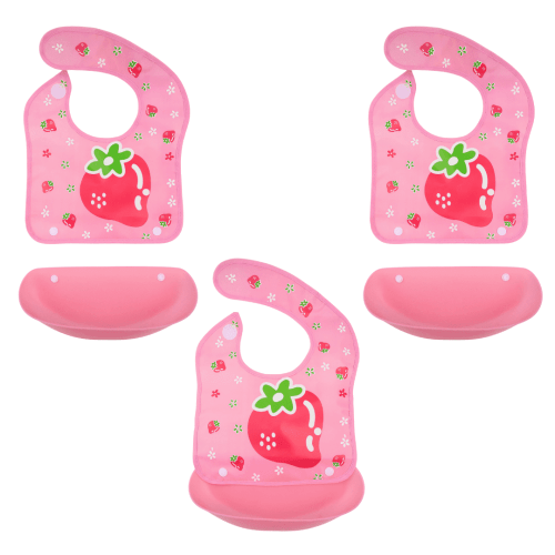 3-Pack Baby Bibs for Girls Toddler Feeding Bib Waterproof Adjustable Lightweight Soft Baby Food Bib BPA Free Washable Bibs Pink Strawberry