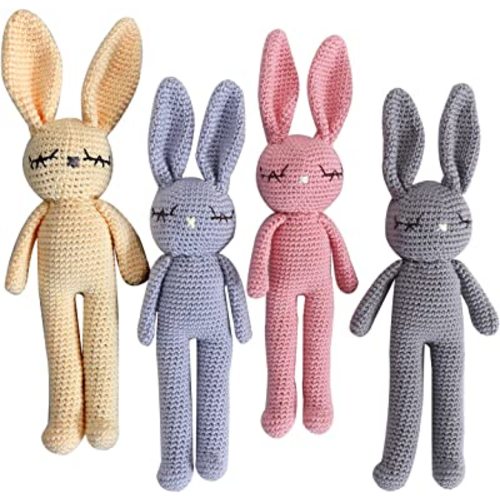 Moni's Choice Stuffed Plush Baby Crochet Bunny Rabbit Easter Gifts Handmade Stuffed Animal Hand-Knit Doll Granddaughter Grandson Lovey Sleep Toy Newborn(Grey)