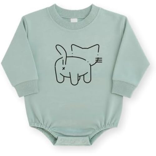 Cute Cat Baby Romper, Little Kitty Baby Bodysuit, Sage Mauve Natural Baby Clothes