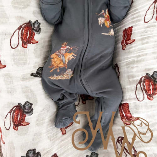 Cowboy Way Zipper Jammie – Navy, Exclusive Fringe Design – theFRINGEDpineapple