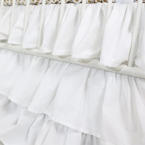 Ruffled Crib Skirt Baby Bed:Solid 3 Tiered Crib Baby Bedding Skirts,Crib Bed Skirt Dust Ruffle with Platform, Accessories for Baby Boys Girls,17.7" Drop- Fits Standard Cribs,28"x 52" (White)