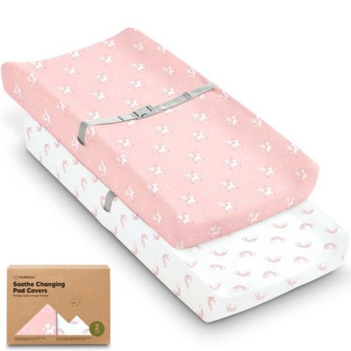 KeaBabies 2pk Soothe Changing Pad Covers for Girl, Boy, Organic Soft Cotton Contoured Diaper Changing Table Pad Covers