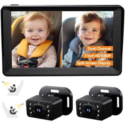 Baby Car Camera for 2 Kids with Dual Seat Cameras