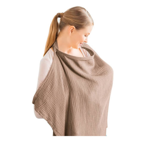 Konssy Muslin Nursing Cover for Baby Breastfeeding, Breathable 100% Cotton Breastfeeding Cover with Rigid Hoop for Mother Nursing Apron, Multi-use Carseat Canopy (Brown)