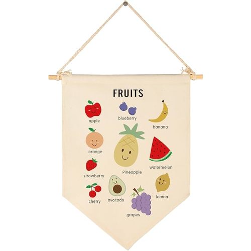 Classroom Wall Banner Decor-Teacher Supplies Gift-Inspirational Back to School Flag Decor-Motivational Quote-Hanging Canvas Pennant Sign for Teacher Office Reading Corner-Fruits Educational Theme