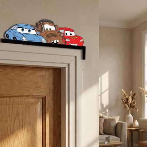 Cars Movie Door Corner Sign, Lightning McQueen Mater Sally Wooden Decor, Custom Shape Kids Room Door Topper, Disney Pixar Nursery Wall Art
