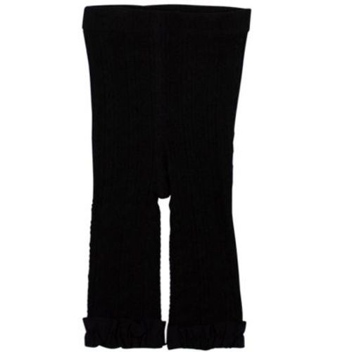 RuffleButts Baby Girls Cable Knit Footless Ruffle Tights - Black, 0-6m