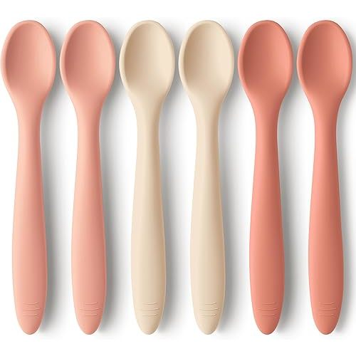 KeaBabies Silicone Baby Spoons Self Feeding 6-12 months, 6-Pack (Roseate)