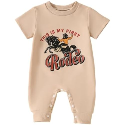 One-Piece Baby Bodysuit Outfit This is My First Rodeo Letter Print Romper Jumpsuit Newborn Funny Cowboy Clothes