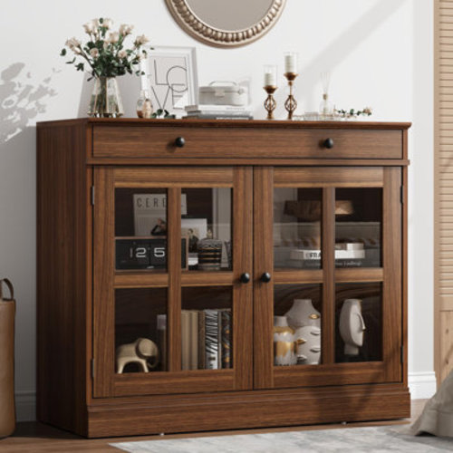 35.4" Sideboard Buffet Cabinets with Glass Door, Buffet Cabinet with Storage, Sideboard Cabinet with Drawer | Wayfair