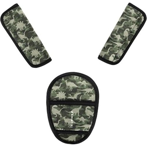 3 Pieces Car Seat Straps Pads for Kids, Ultra Soft Plush Car Seat Strap Covers for Kids, Carseat Shoulder Pad, Hip Support for Car Seats, Pushchair, Stroller (Camo Dinosaur)