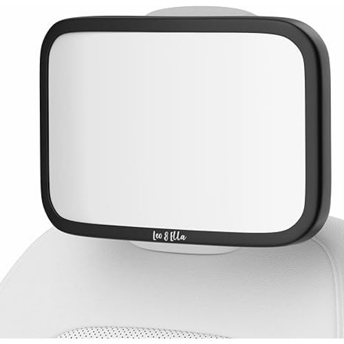 Leo&Ella Extra Large Car Mirror for Baby in Rear Facing Car Seat, Wide Crystal Clear View, 360° Adjustable Mount, Crash Tested and 100% Shatterproof, Fully Assembled