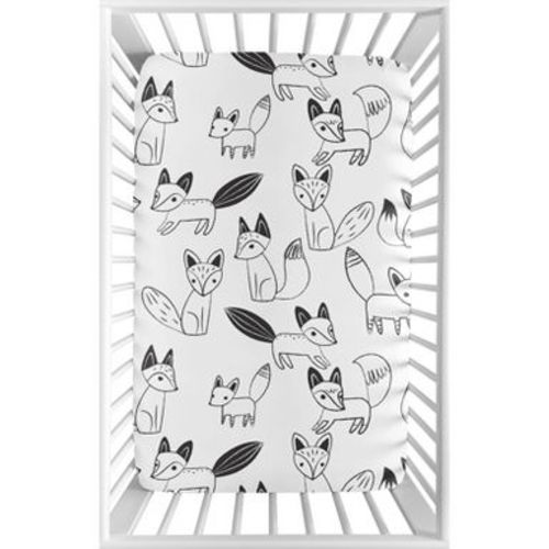 Sweet Jojo Designs Boy or Girl Gender Neutral Unisex Baby Fitted Mini Crib Sheet Fox Black and White