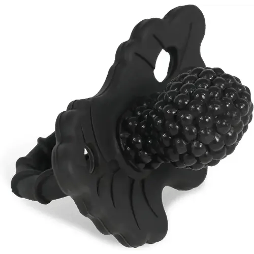 RaZbaby RaZberry Silicone Teether Pacifier – Teething Relief for Infants, Food-Grade, BPA-Free, Hands-Free Design, Natural Berrybumps Fruit Texture for Sensory Development, Freezable – Black