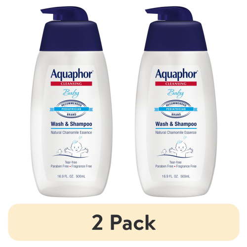 (2 pack) Aquaphor Baby Wash & Shampoo, Fragrance Free and Tear Free for Baby's Sensitive Skin, 16.9 fl oz