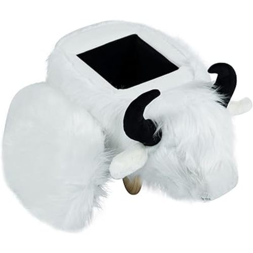 Home 2 Office Harry The Cow Ottoman with Storage for Bedroom Playroom or Recreation Room Decor Soft Animal-Shaped Furniture with Wooden Legs White