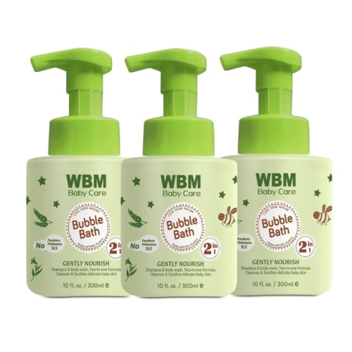 WBM Baby Bubble Bath, Tear Free 2-in-1 Baby Shampoo and Body Wash, Gentle Natural Skin Care Pack of 3