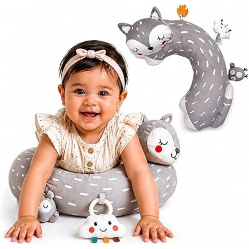 Tummy Time Activity Toy | Baby Sensory Pillow for Infants 0-6 Months | Pillow with Detachable Rattle | Crinkle & Teether Toys | Soft Breathable Floor Pillow for Newborns and Babies