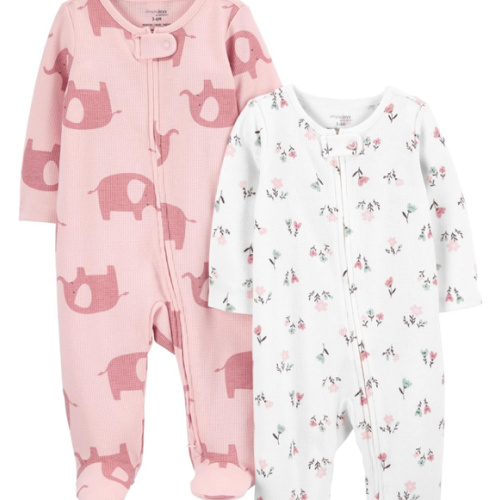 Simple Joys by Carter's Baby Girls' 2-way Zip Thermal Footed Sleep and Play, Pack of 2