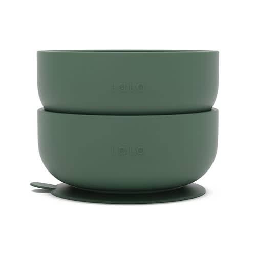 Lalo Suction Bowls - 2 Pack, 100% Silicone Non-Toxic BPA-Free Baby Bowls with Suction Base To Prevent Accidental Tip-Overs - Silicone Bowls For Babies And Toddlers - Olive