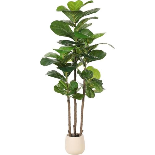Realead Fiddle Leaf Fig Tree Artificial - 5ft Faux Fiddle Leaf Fig Tree with White Planter - Large Fig Tree Artificial with Natural Wood Trunk and Lifelike Leaves for Home Living Room Indoor Decor
