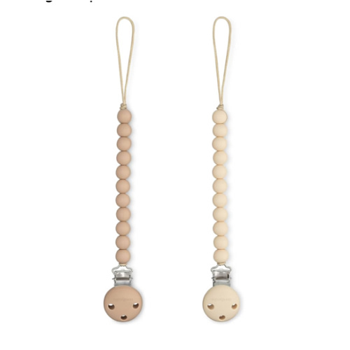 Comfy Cubs Pacifier Clips 2 Pack - 100% Food Grade Silicone Baby Pacifier Clips, BPA & PVC Free - CPSIA Certified, Lightweight and Flexible Baby Gifts - Beige & Light Beige