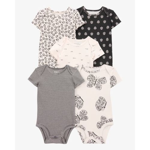 Baby Girl 5-Pack Striped Butterfly Short-Sleeve Cotton Bodysuits - Black/White - Carter's | Carter's