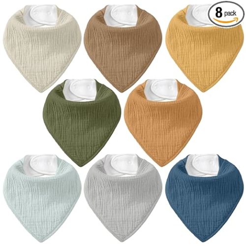 Muslin Baby Bibs 8 Pack, Baby Bandana Drool Bib for Drooling and Teething, Cotton Soft Absorbent for Girls Boys Calm Style Plain Solid Color