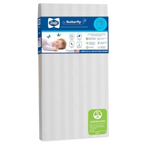 Sealy Baby Butterfly Knit Breathable Crib Mattress, GREENGUARD GOLD Certified, Made in USA, Premium Foam, Washable Easy to Clean Cover, Toddler Bed Fit, Safety & Quality Tested, 52x28"