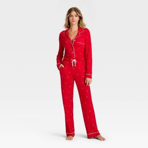 Women's Cloud Knit Modal Long Sleeve Notch Collar Top and Pants Pajama Set - Auden™