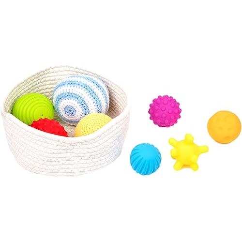 Adena Montessori 8 Pack Sensory Balls for Toddlers 1-3,Sensory Baby Toys 6-12 Months,Infant Educational Squeeze Sensory Toy Soft Multi Ball Set Gifts with Bright Color Textured with White Woven Basket