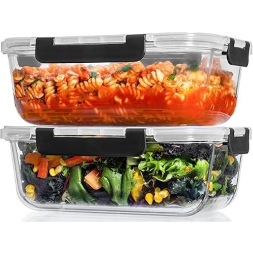 Razab 4 Pcs 1860ml / 63 Oz Large Glass Food Storage Containers with Lids - Glass Meal Prep Containers with Locking Lids for Roasting, Storing Leftover, Lunch Container, BPA Free, Microwave & Oven Safe