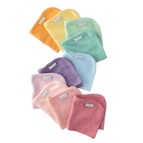 River 10-Pack Baby Terry Washcloths 100% Organic Cotton Absorbent for Baby and Toddler Boys & Girls, Sunny Pink Rainbow, One Size