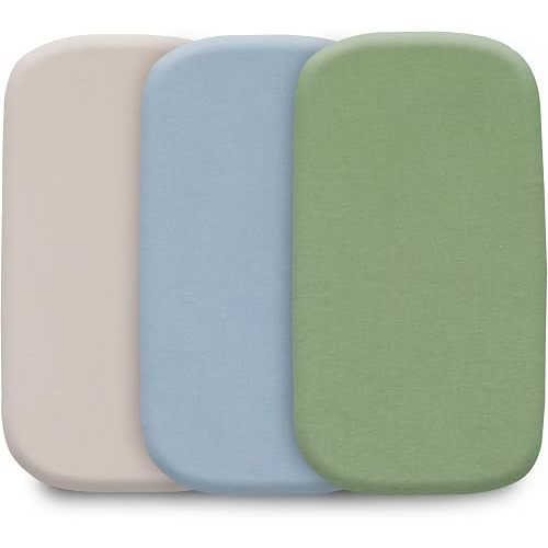 Bassinet Sheets, Universal Fit 33 x 17, Beige-Blue-Green, 3 Pack