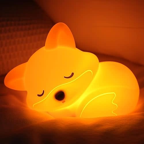 Fox Night Light for Kids, Cute Gifts Orange Fox Lamp, Squishy Rechargeable Dimmable Toy, LED Novelty Animal Nightlight Cute Stuff, Fall Room Décor, Boy Girl Silicone Touch Light Up Foxes