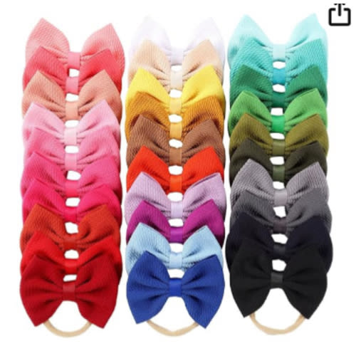 Cinaci 30 Pack Super Stretchy Nylon Hair Bands with Solid Bow Hair Bands Accessories for Baby Girls Infants Toddlers Kids Teens (30 as Shown)