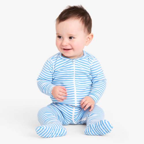 Baby organic zip footie in stripe | Primary.com