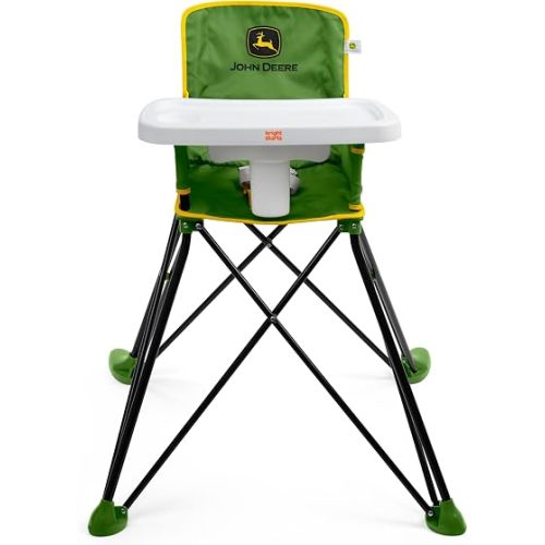 Bright Starts John Deere Pop 'N Dine Portable High Chair, Indoor/Outdoor, Dishwasher Safe Tray, Easy to Fold, Unisex, Green, 6 Months +