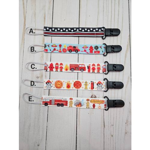 Fireman Pacifier Clip / Baby shower gift / fabric pacifier clip / handmade baby present /