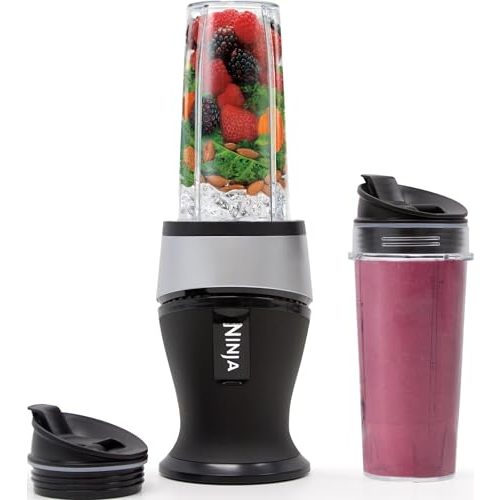 Ninja Fit Compact Personal Blender, 700W, (2) 16oz Cups, QB3001SS | 700-watt base blends smoothies, shakes & frozen drinks. (2) 16-oz to-go cups w/ spout lids. Dishwasher safe.