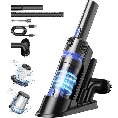 Handheld Vacuum Cordless Rechargeable 2-Speed Modes| 3-in-1 Portable Cordless Vacuum Cleaner with Charging Dock, for Car Home Office and Pet Hair（Blue）