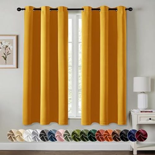 MIULEE Blackout Curtains for Bedroom 2 Panel 40x63 Inch Long Mustard Yellow