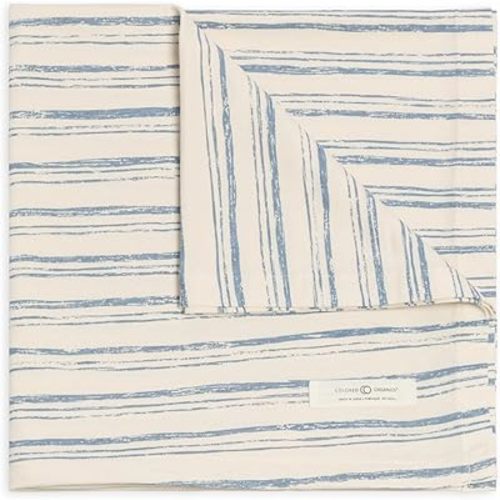 Colored Organics Baby Organic Cotton Swaddle - Infant Receiving Blanket - Wave Stripe/Rain