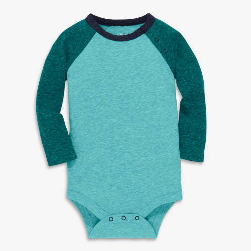 Heathered long sleeve baseball babysuit | Primary.com