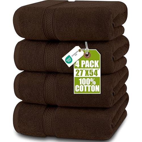 Utopia Towels 4 Pack Premium Bath Towels Set, 27 by 54 Inches, 100% Ring Spun Cotton 600GSM, Lightweight and Highly Absorbent Quick Drying Towels, Perfect for Daily Use, Dark Brown