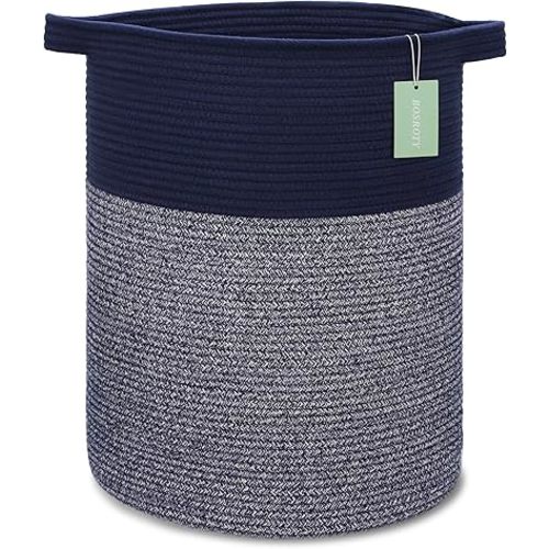 Large Laundry Hamper for Girls Boys Kids 72L, Nursery Hamper, Tall Laundry Basket, Cotton Rope Woven Blanket Basket for Storage Toys Clothes Towels, 16”x 22”, Navy Blue